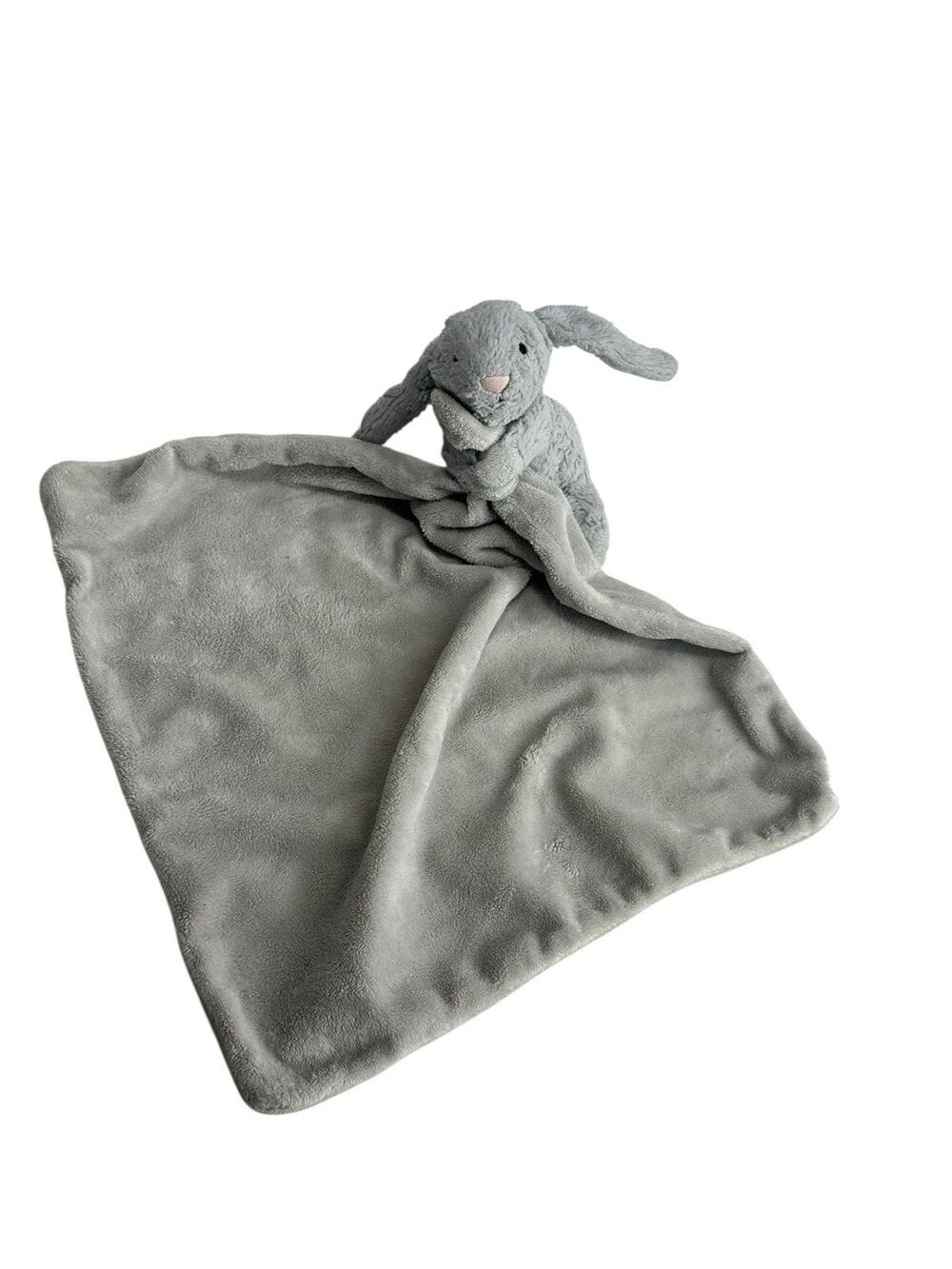 Jellycat Bashful Bunny Lovey Plush Security Baby Blanket Gray 12x12”